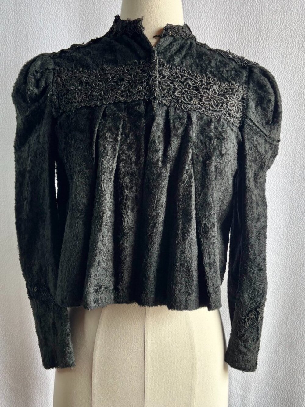 Vintage Hungarian Handmade Black Velour Lacy Flared Folk Blouse